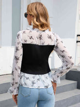 Load image into Gallery viewer, Floral Frill Trim Flounce Sleeve Drawstring Blouse