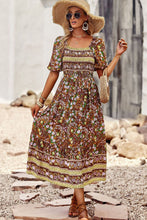 Load image into Gallery viewer, Bohemian Square Neck Short Sleeve Midi Dress