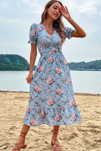 Load image into Gallery viewer, Floral V-Neck Ruffle Hem Midi Dress