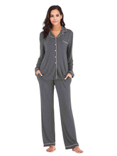 Load image into Gallery viewer, Collared Neck Long Sleeve Loungewear Set with Pockets