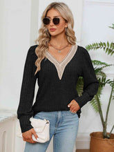 Load image into Gallery viewer, Lace Detail V-Neck Ribbed Blouse