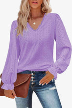 Load image into Gallery viewer, Eyelet V-Neck Flounce Sleeve Blouse