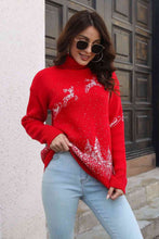 Load image into Gallery viewer, Reindeer & Snow Pattern Turtle Neck Pullover Sweater