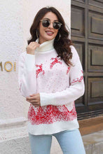 Load image into Gallery viewer, Reindeer & Snow Pattern Turtle Neck Pullover Sweater
