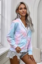 Load image into Gallery viewer, Tie-Dye Drawstring Detail Zip Up Hooded Jacket