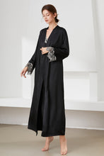 Load image into Gallery viewer, Contrast Lace Trim Satin Night Dress and Robe Set