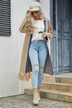 Load image into Gallery viewer, Double Take Geometric Fringe Hem Open Front Duster Cardigan