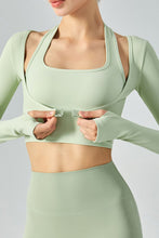 Load image into Gallery viewer, Ribbed Faux Layered Halter Neck Cropped Sports Top