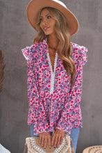 Load image into Gallery viewer, Floral Ruffled Flounce Sleeve Lace Trim Blouse