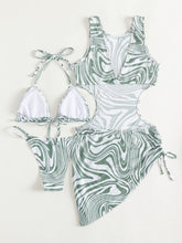 Load image into Gallery viewer, Abstract Print Tie Back Three-Piece Swim Set