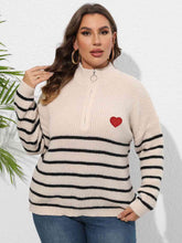 Load image into Gallery viewer, Plus Size Zip-Up Striped Sweater
