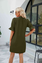 Load image into Gallery viewer, Notched Neck Flounce Sleeve Mini Dress