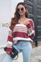 Load image into Gallery viewer, Striped V-Neck Dropped Shoulder Sweater