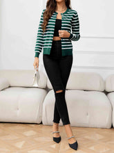 Load image into Gallery viewer, Striped Round Neck Long Sleeve Buttoned Knit Top