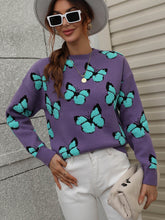 Load image into Gallery viewer, Butterfly Dropped Shoulder Crewneck Sweater