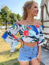 Load image into Gallery viewer, Botanical Print Bell Sleeve Cropped Top