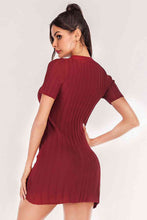 Load image into Gallery viewer, Buttoned Short Sleeve V-Neck Knit Dress