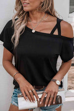 Load image into Gallery viewer, Crisscross Asymmetrical Neck Short Sleeve Top