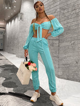 Load image into Gallery viewer, Exposed Seam Cropped Top and Joggers Set