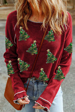 Load image into Gallery viewer, Christmas Tree Sequin Waffle Knit Long Sleeve Sweatshirt