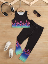 Load image into Gallery viewer, Girls Flame Print Cropped Tank and Pants Set
