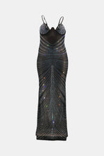 Load image into Gallery viewer, Full Size Rhinestone Mesh Sheer Deep V Spaghetti Strap Dress
