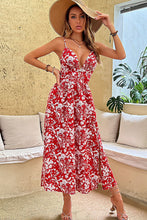 Load image into Gallery viewer, Floral Deep V Tie Back Slit Dress