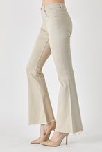 Load image into Gallery viewer, RISEN Mid-Rise Raw Hem Flare Jeans in Khaki