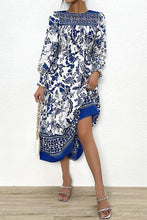 Load image into Gallery viewer, Printed Smocked Lantern Sleeve Ruffled Dress
