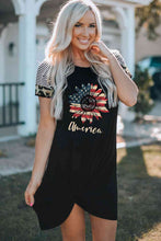 Load image into Gallery viewer, AMERICA US Flag Flower Graphic Twisted Dress