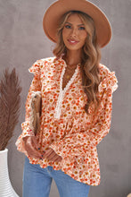 Load image into Gallery viewer, Floral Ruffled Flounce Sleeve Lace Trim Blouse