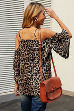 Load image into Gallery viewer, Printed Cold-Shoulder Three-Quarter Flare Sleeve Blouse