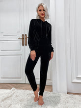 Load image into Gallery viewer, Drawstring Detail Velvet Hoodie and Joggers Set