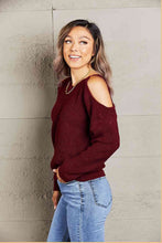 Load image into Gallery viewer, Double Take Round Neck Cold-Shoulder Ribbed Sweater