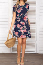 Load image into Gallery viewer, Printed Round Neck Short Sleeve Mini Dress with Pockets