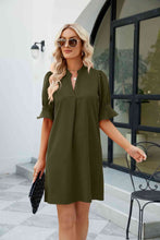 Load image into Gallery viewer, Notched Neck Flounce Sleeve Mini Dress