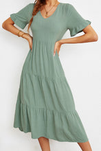 Load image into Gallery viewer, Short Sleeve V-Neck Tiered Dress