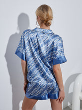 Load image into Gallery viewer, Printed Button Front Top and Paperbag Shorts Satin Set