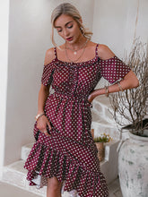 Load image into Gallery viewer, Polka Dot Tie-Waist Ruffle Hem Dress