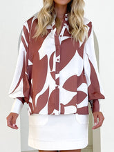 Load image into Gallery viewer, Printed Button Up Lantern Sleeve Shirt