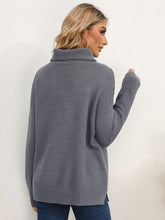 Load image into Gallery viewer, Slit Turtleneck Dropped Shoulder Sweater
