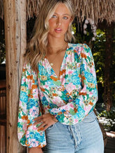 Load image into Gallery viewer, Printed Surplice Balloon Sleeve Blouse