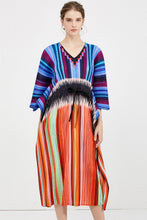 Load image into Gallery viewer, Mixed Stripes Accordion Pleated Dolman Sleeve Midi Dress