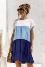 Load image into Gallery viewer, Color Block Round Neck Ruffle Hem Dress