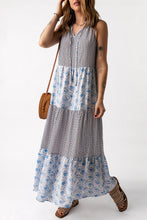 Load image into Gallery viewer, Mixed Print Tie-Neck Sleeveless Maxi Dress