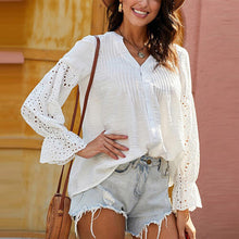 Load image into Gallery viewer, Crochet Flounce Sleeve Button Up Blouse