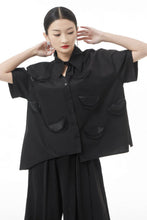 Load image into Gallery viewer, Cutout Pointed Collar Button Front Shirt