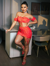 Load image into Gallery viewer, Polka Dot Cropped Top and Mini Skirt Set