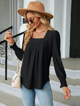 Load image into Gallery viewer, Ruched Square Neck Lantern Sleeve Blouse