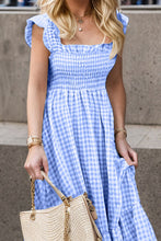 Load image into Gallery viewer, Full Size Smocked Ruffled Plaid Ruffle Hem Dress